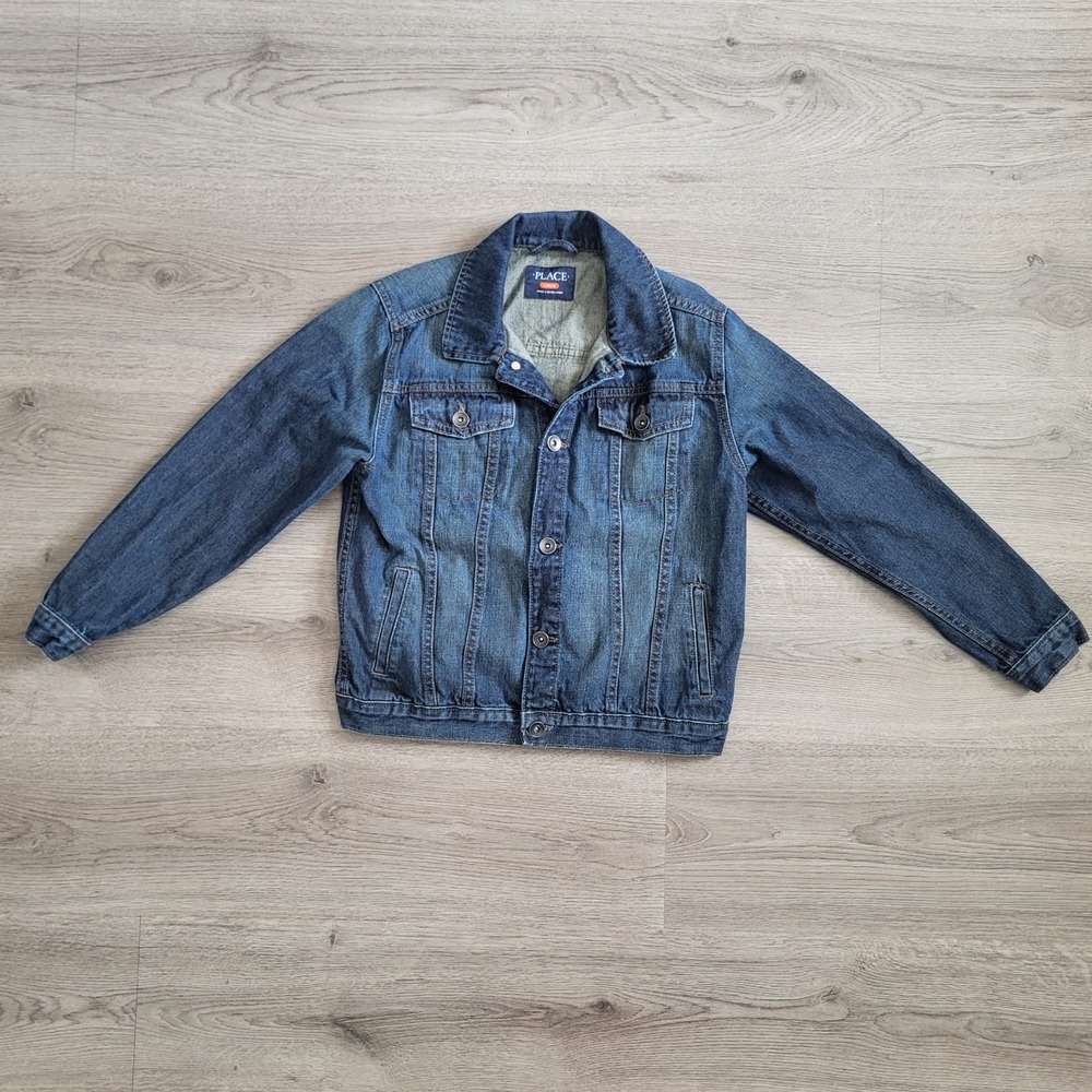 Boys Denim Trucker Jacket Medium Wash Blue Size L 10/12 Casual Fall Fashion